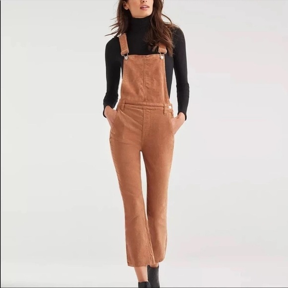 7 For All Mankind Pants - NWT 7 For All Mankind Corduroy Slim Kick Flare Overalls Penny Brown Tan Large